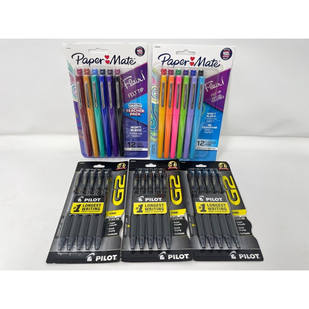 (24) Flair Felt Tip Pens Assorted Colors + (15) Pilot G-2 Black Gel ~Med Pt .07~